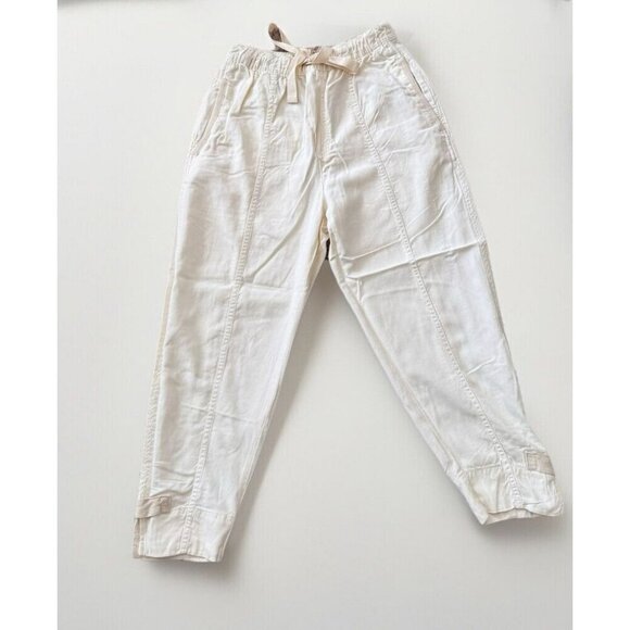 Zara High Waisted Tie Waist Cargo Pants Womens Small Beige Lyocell Cotton Linen - Picture 1 of 5